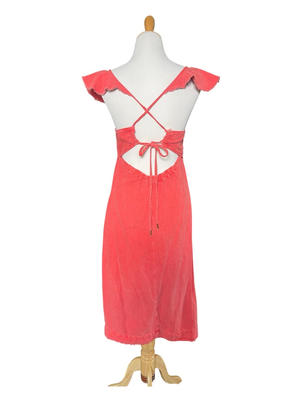Anthropologie Pilcro flutter sleeve coral midi dress linen cotton - Picture 12 of 16